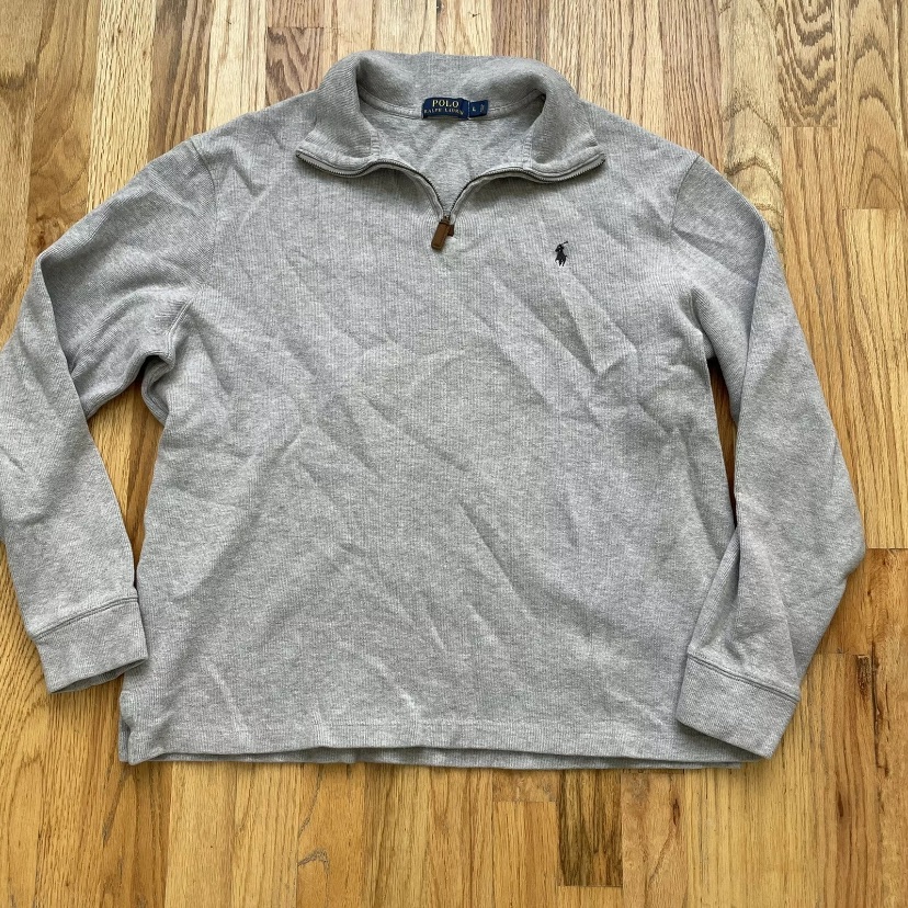 Men's Polo Ralph Lauren Heather Gray Black Logo Pullover 1/4 Zip Up Sweatshirt L